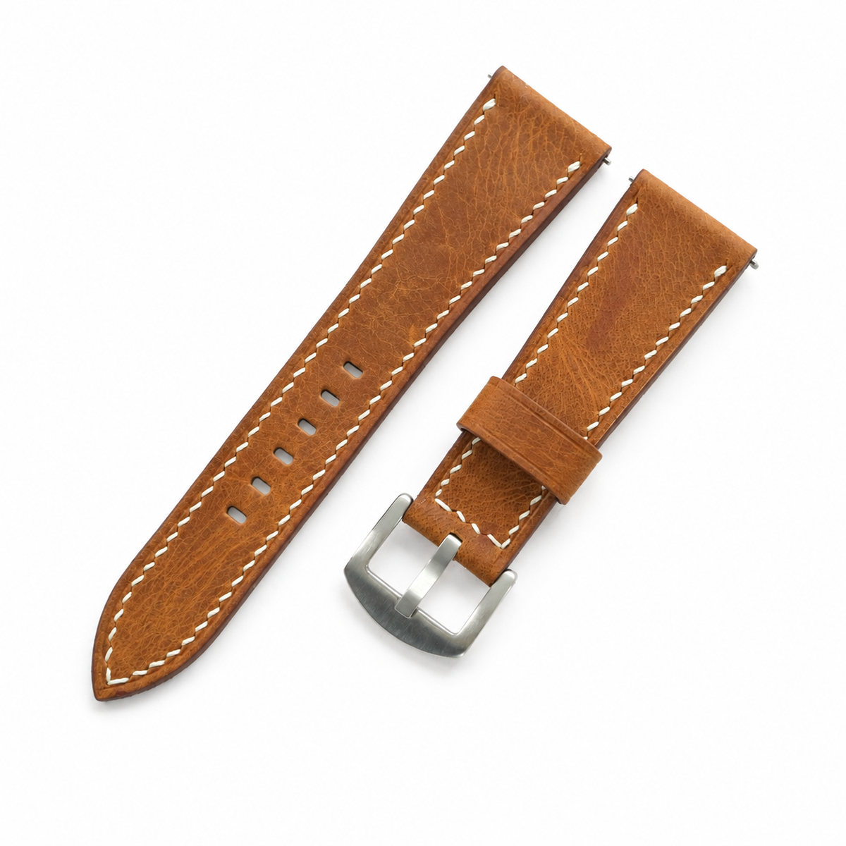 Caramel Brown Waxed Leather Watch Strap - Handmade