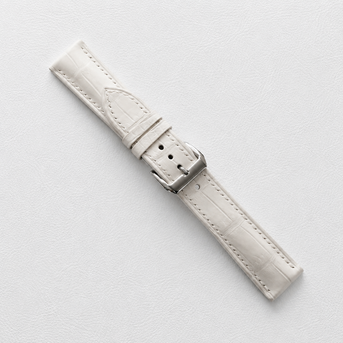 Ivory White Alligator Leather Watch Strap - Handmade