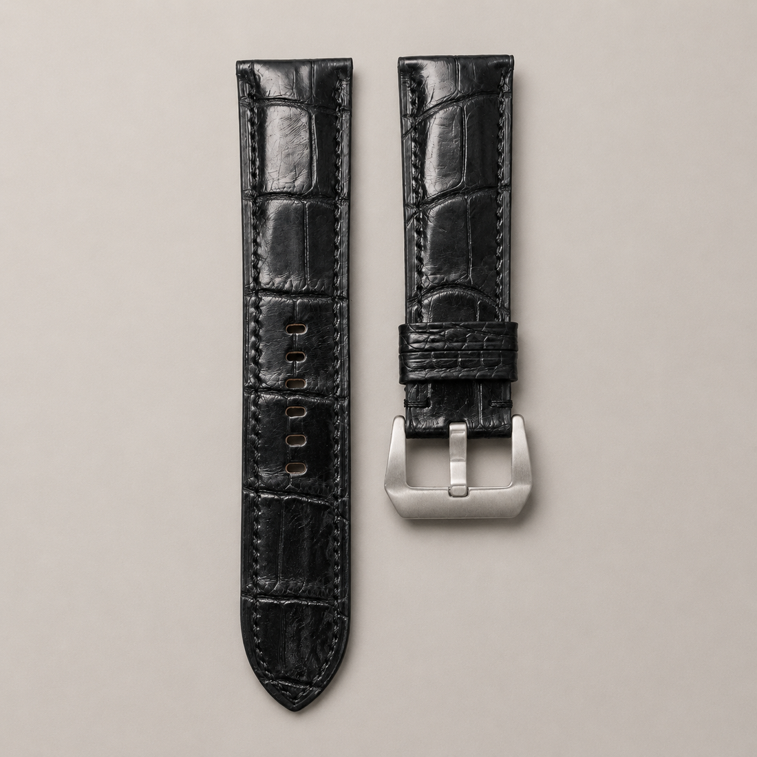Black Alligator Leather Watch Strap - Handmade Quick Release Band