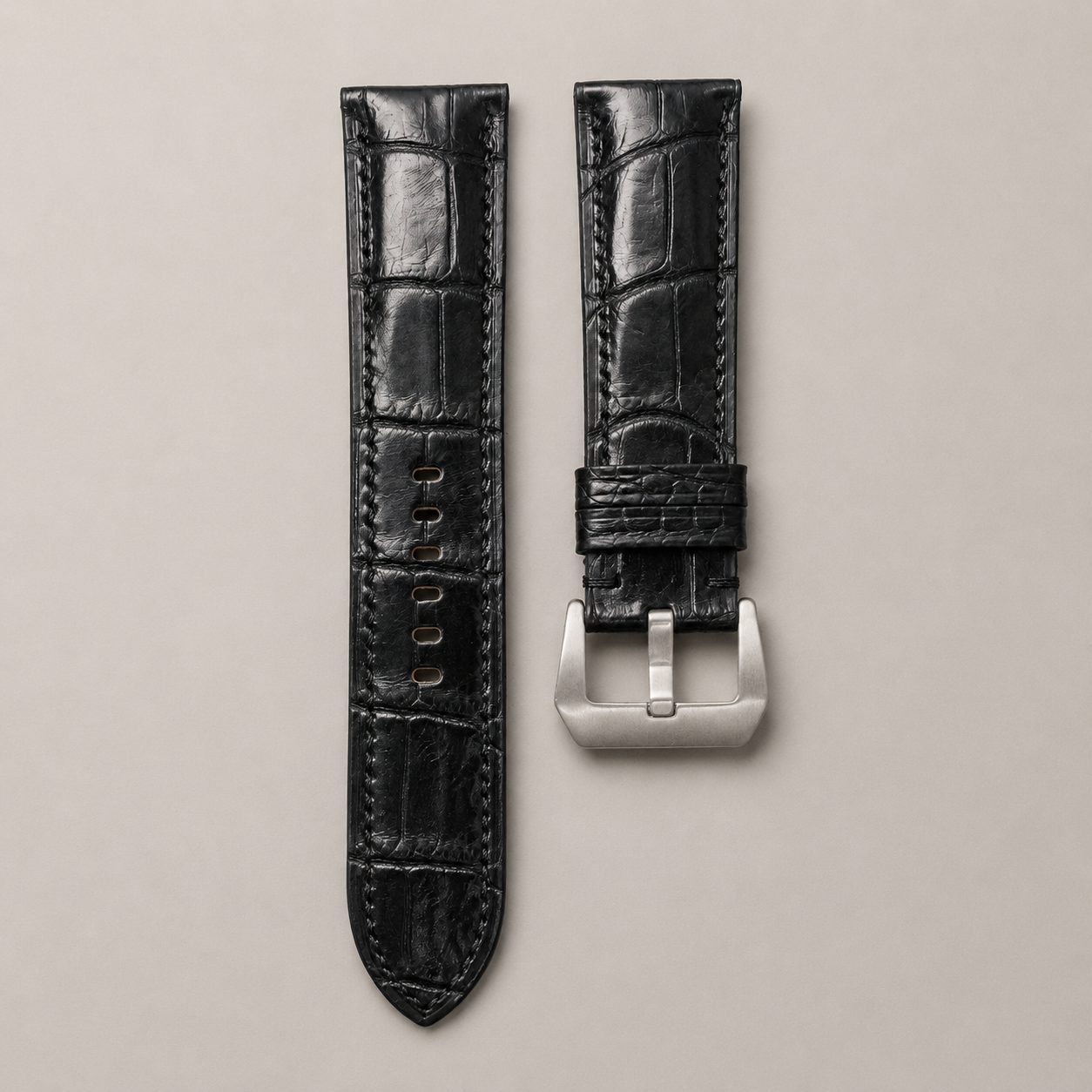 Black Alligator Leather Watch Strap - Handmade Quick Release Band