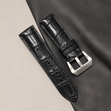 Black Alligator Leather Watch Strap - Handmade Quick Release Band