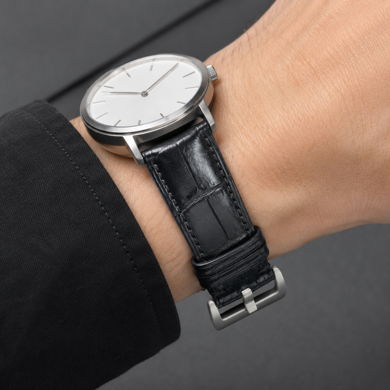 Black Alligator Leather Watch Strap - Handmade Quick Release Band