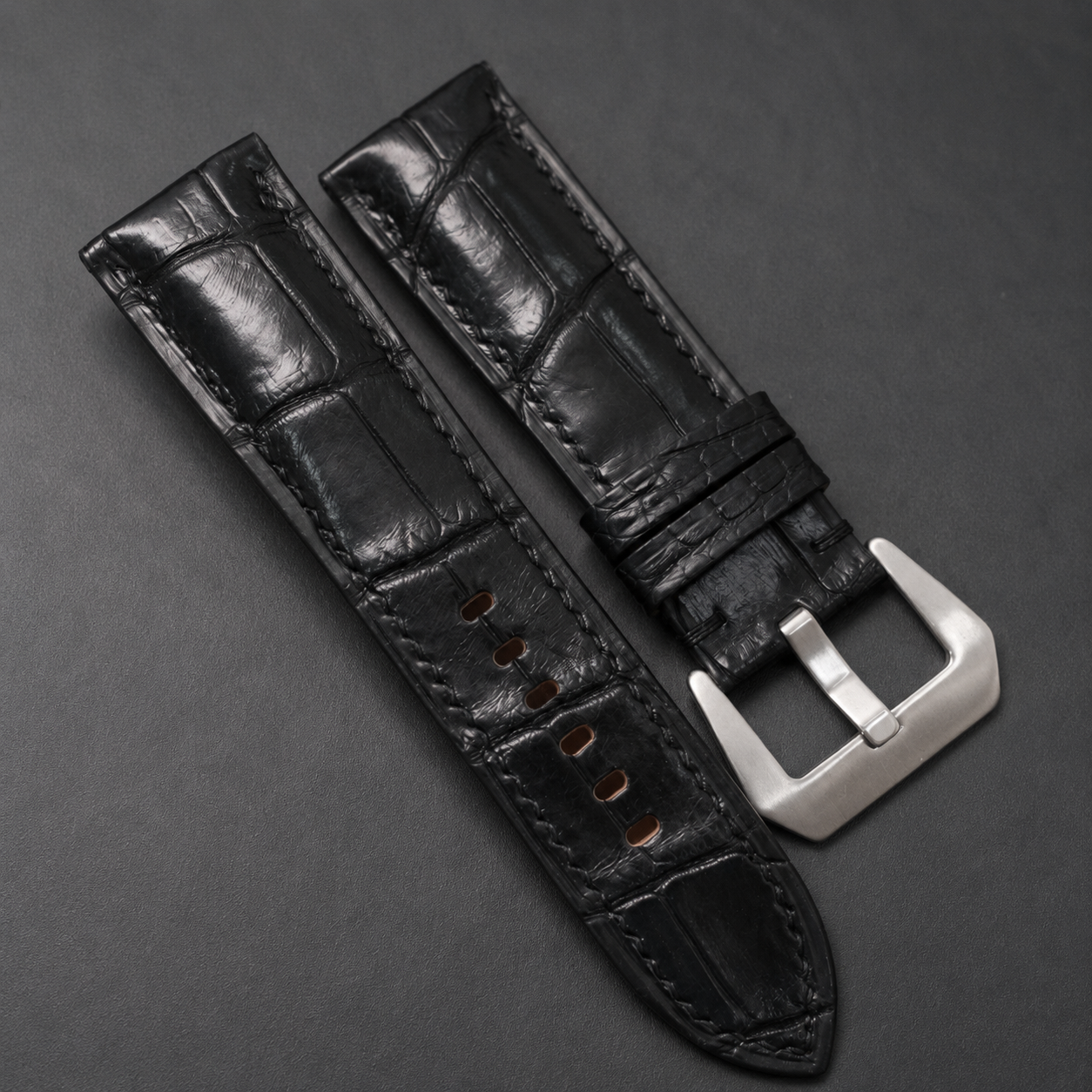 Black Alligator Leather Watch Strap - Handmade Quick Release Band