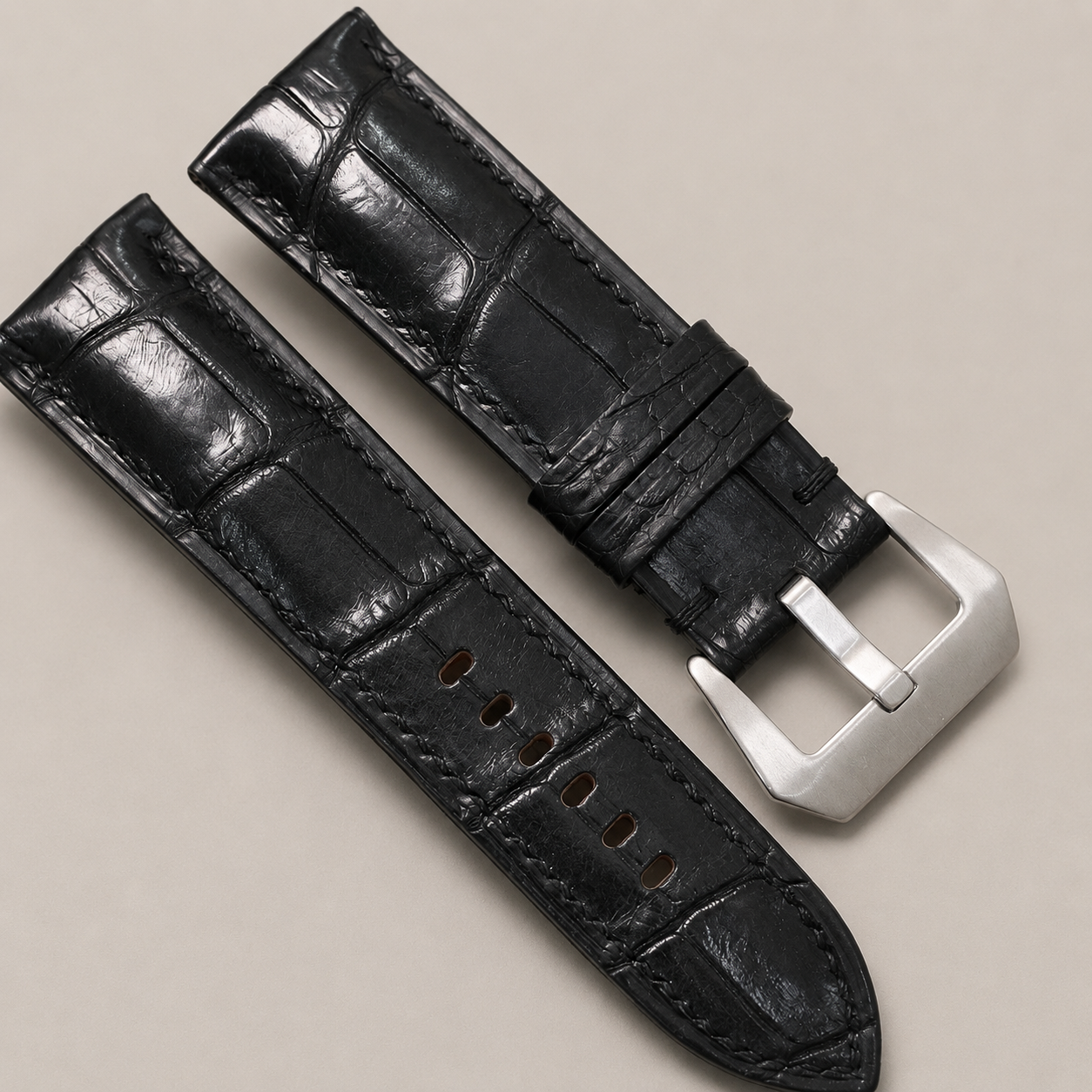 Black Alligator Leather Watch Strap - Handmade Quick Release Band