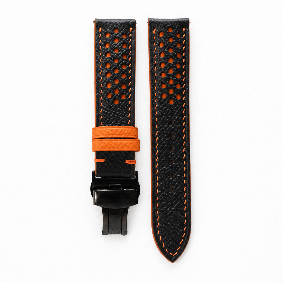 Black And Orange Epsom Leather Watch Strap - Handmade