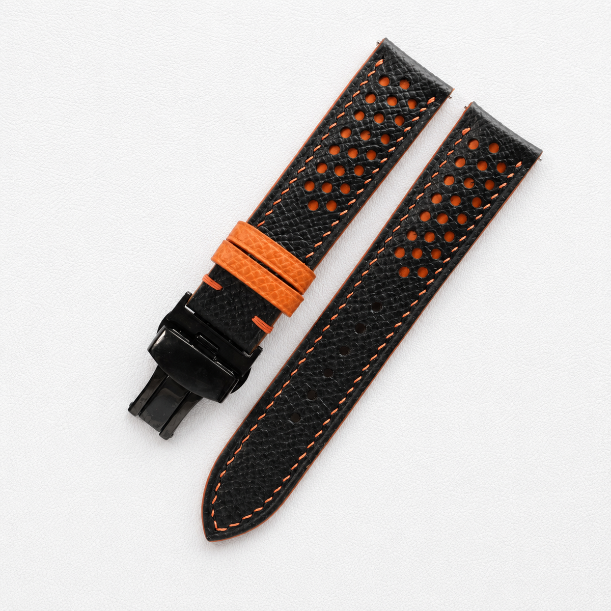 Black And Orange Epsom Leather Watch Strap - Handmade