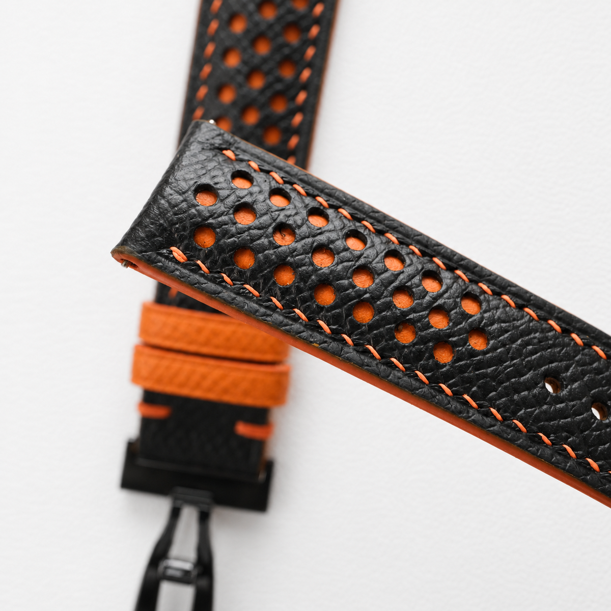 Black And Orange Epsom Leather Watch Strap - Handmade