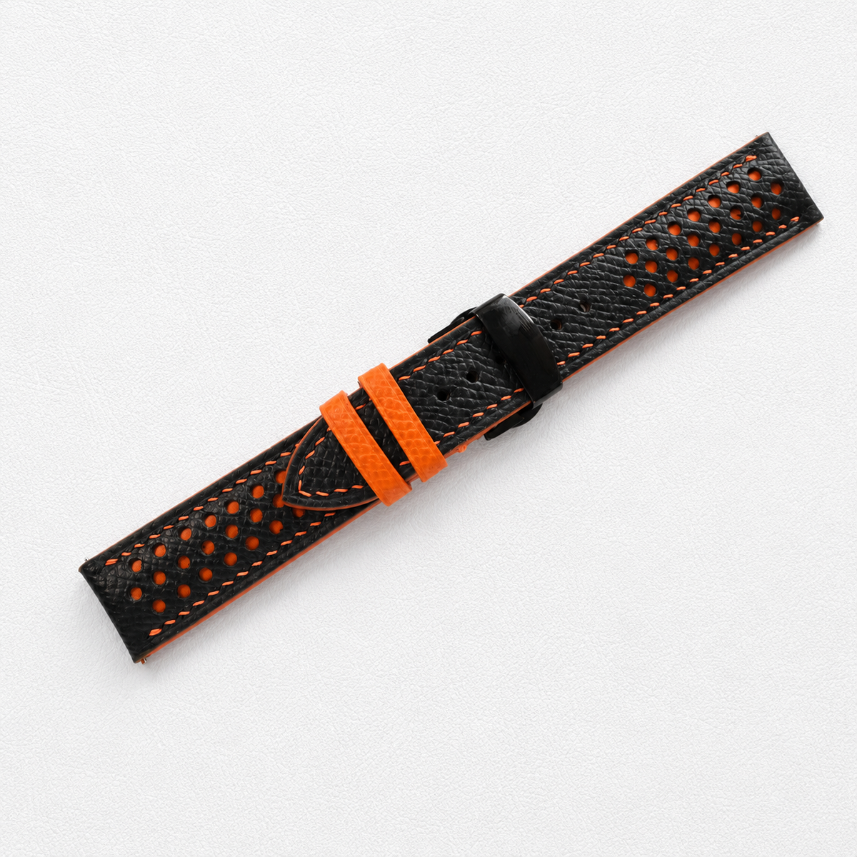 Black And Orange Epsom Leather Watch Strap - Handmade