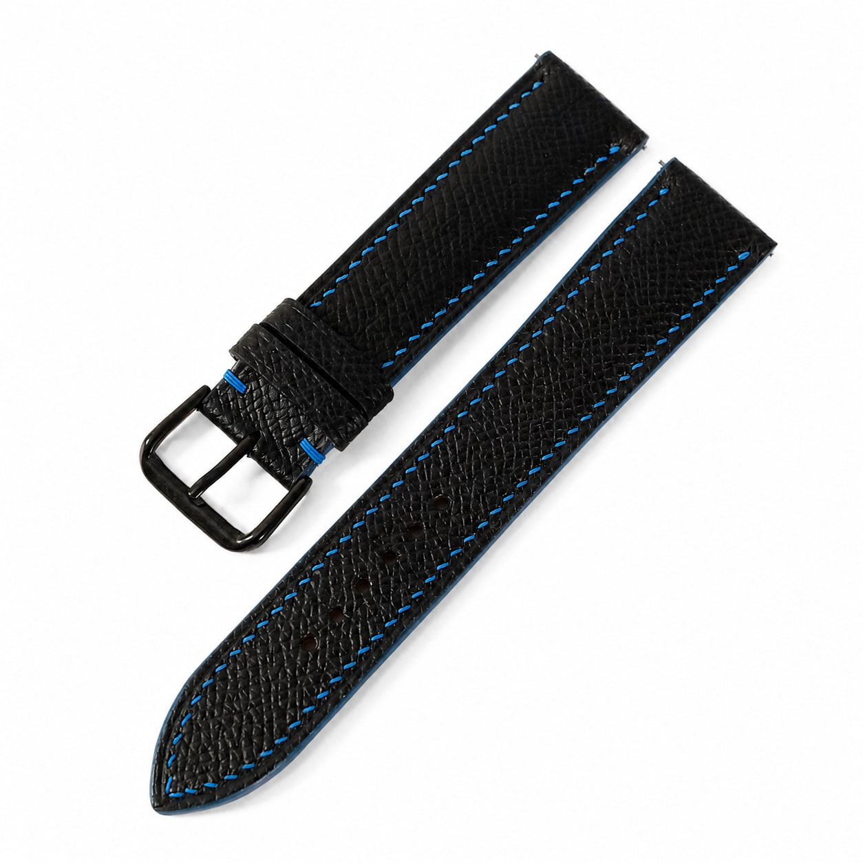 Black Blue Epsom Leather Watch Strap - Handmade Quick Release Band