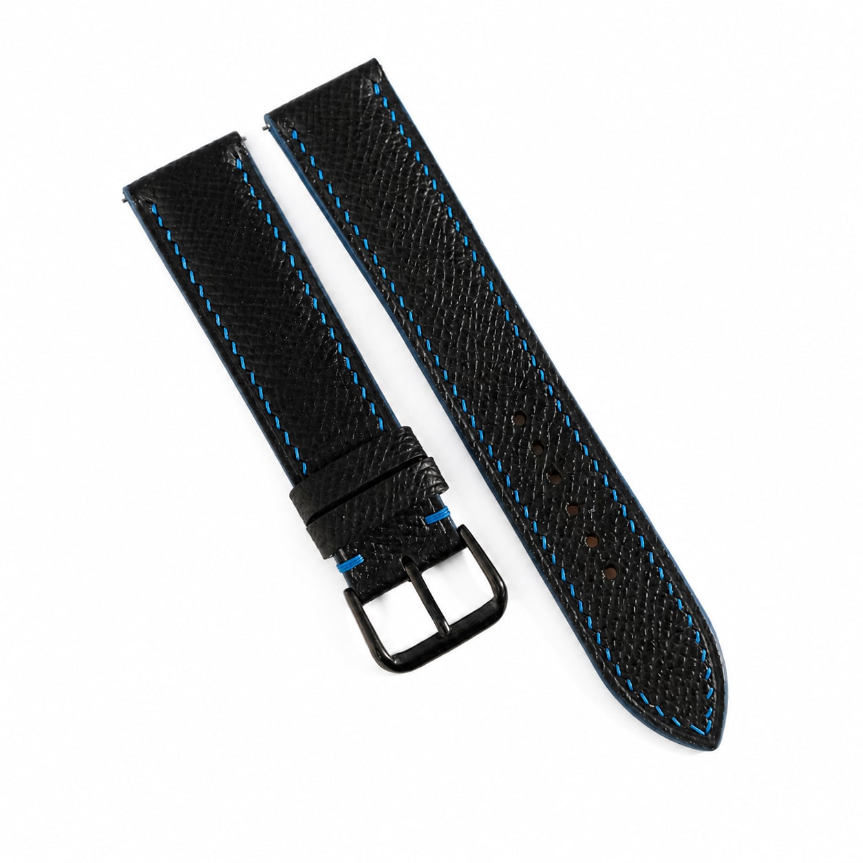Black Blue Epsom Leather Watch Strap - Handmade Quick Release Band