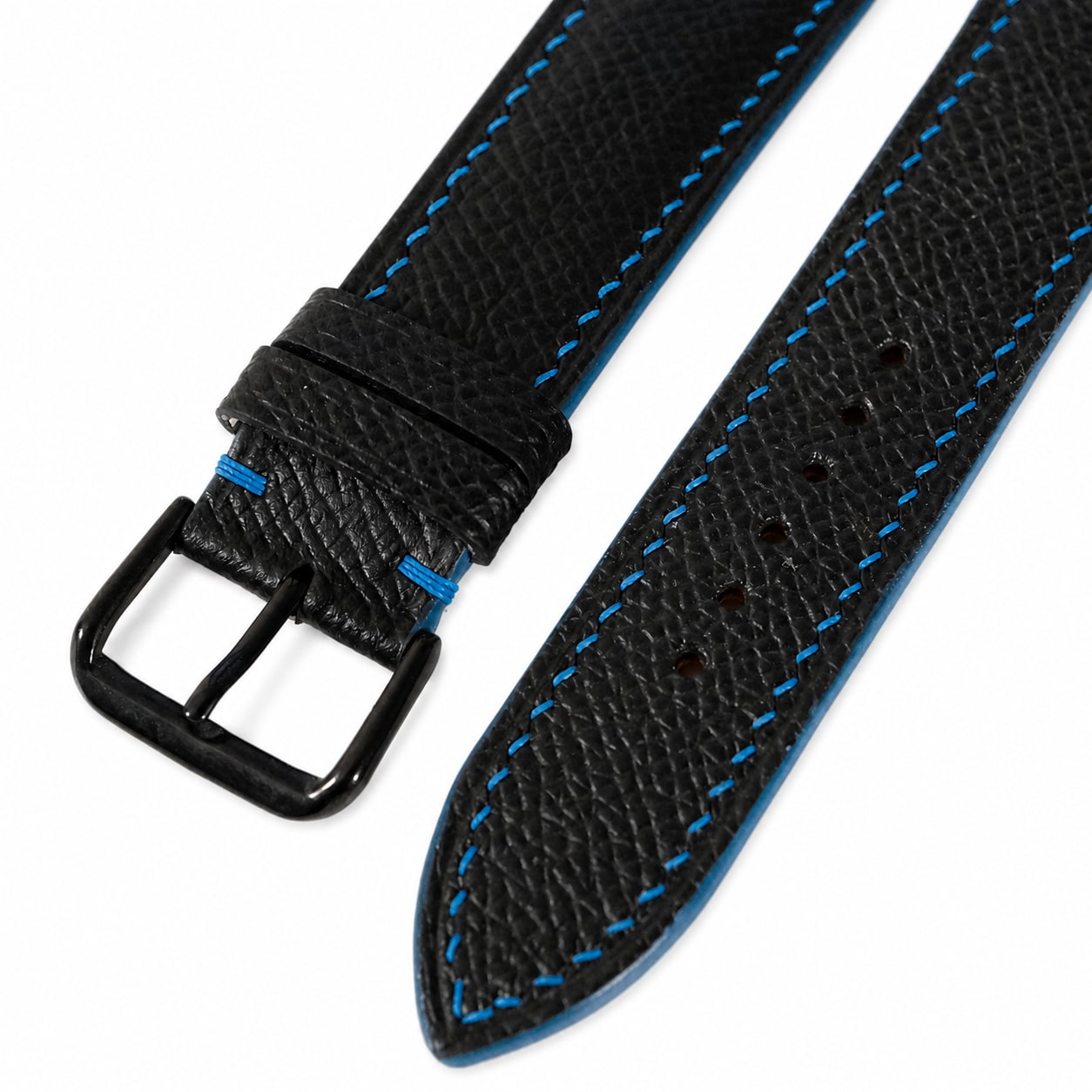 Black Blue Epsom Leather Watch Strap - Handmade Quick Release Band