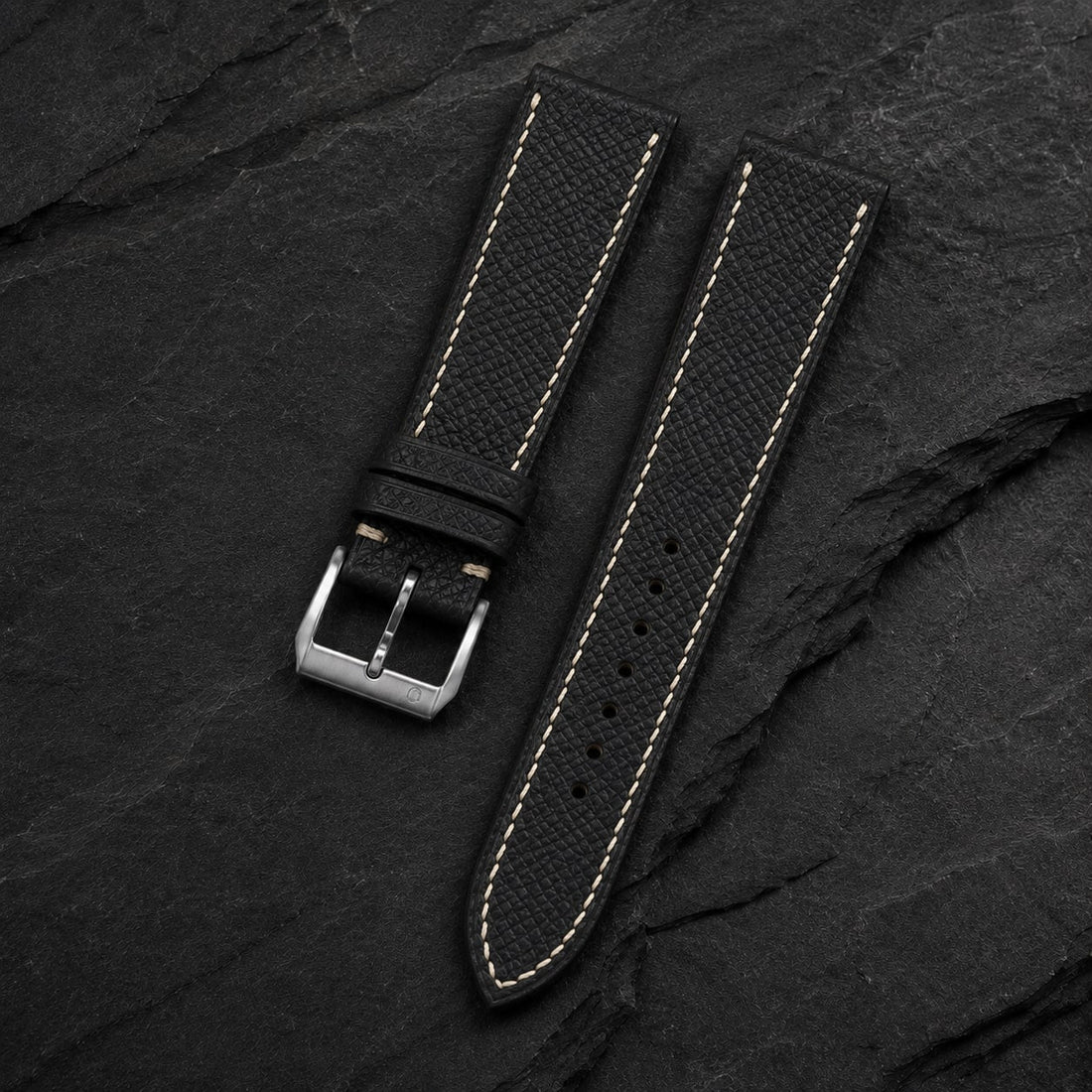Black Cream Epsom Leather Watch Strap - Handmade