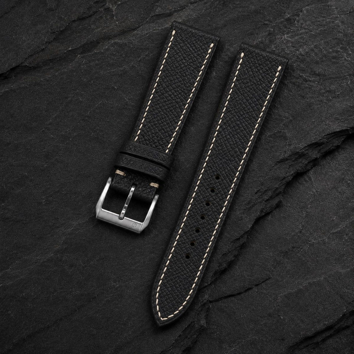 Black Cream Epsom Leather Watch Strap - Handmade