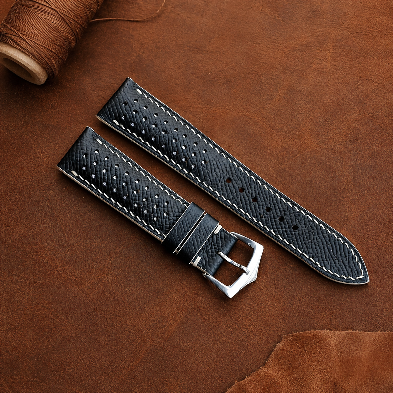 Black Epsom Leather Watch Strap - Handmade Quick Release Band