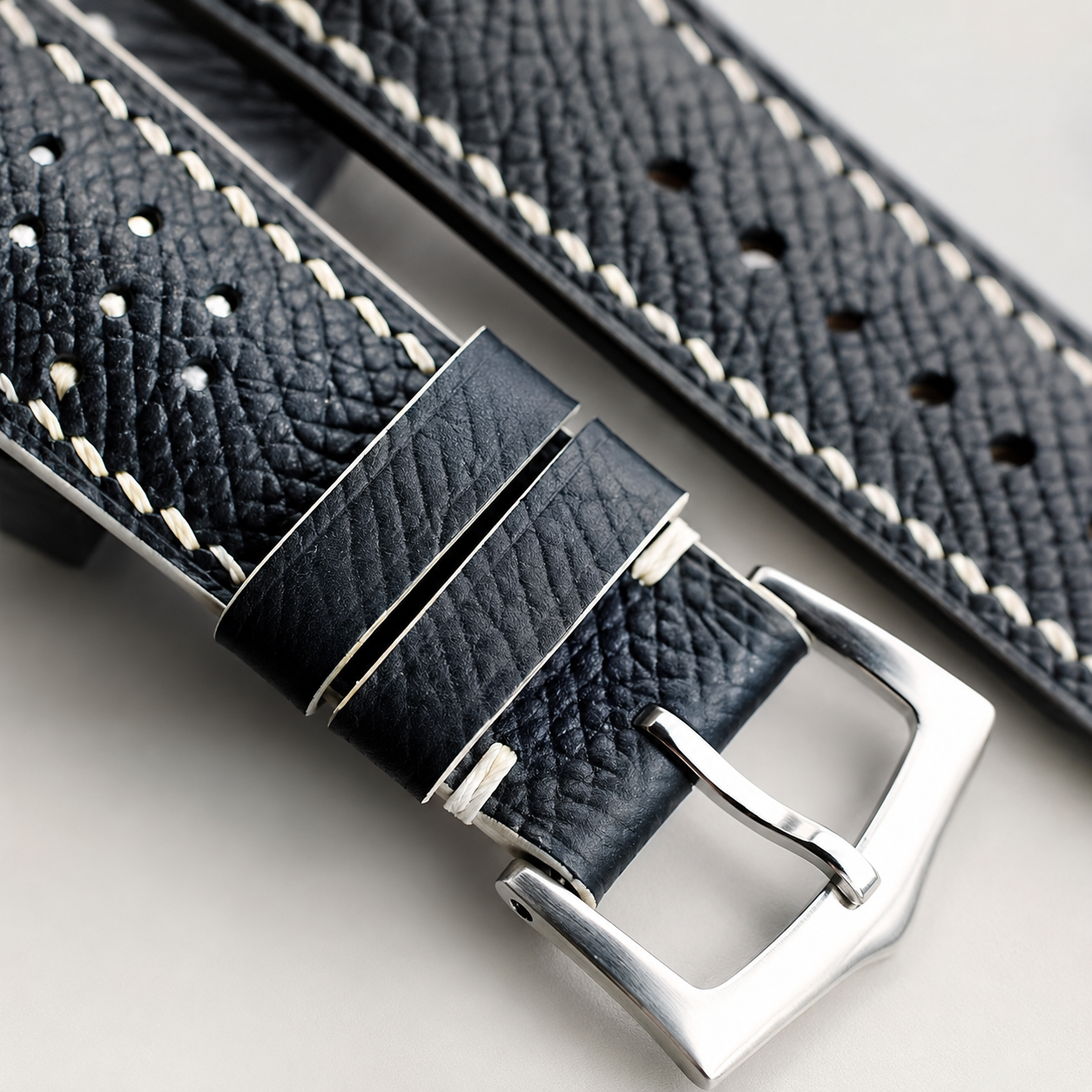 Black Epsom Leather Watch Strap - Handmade Quick Release Band
