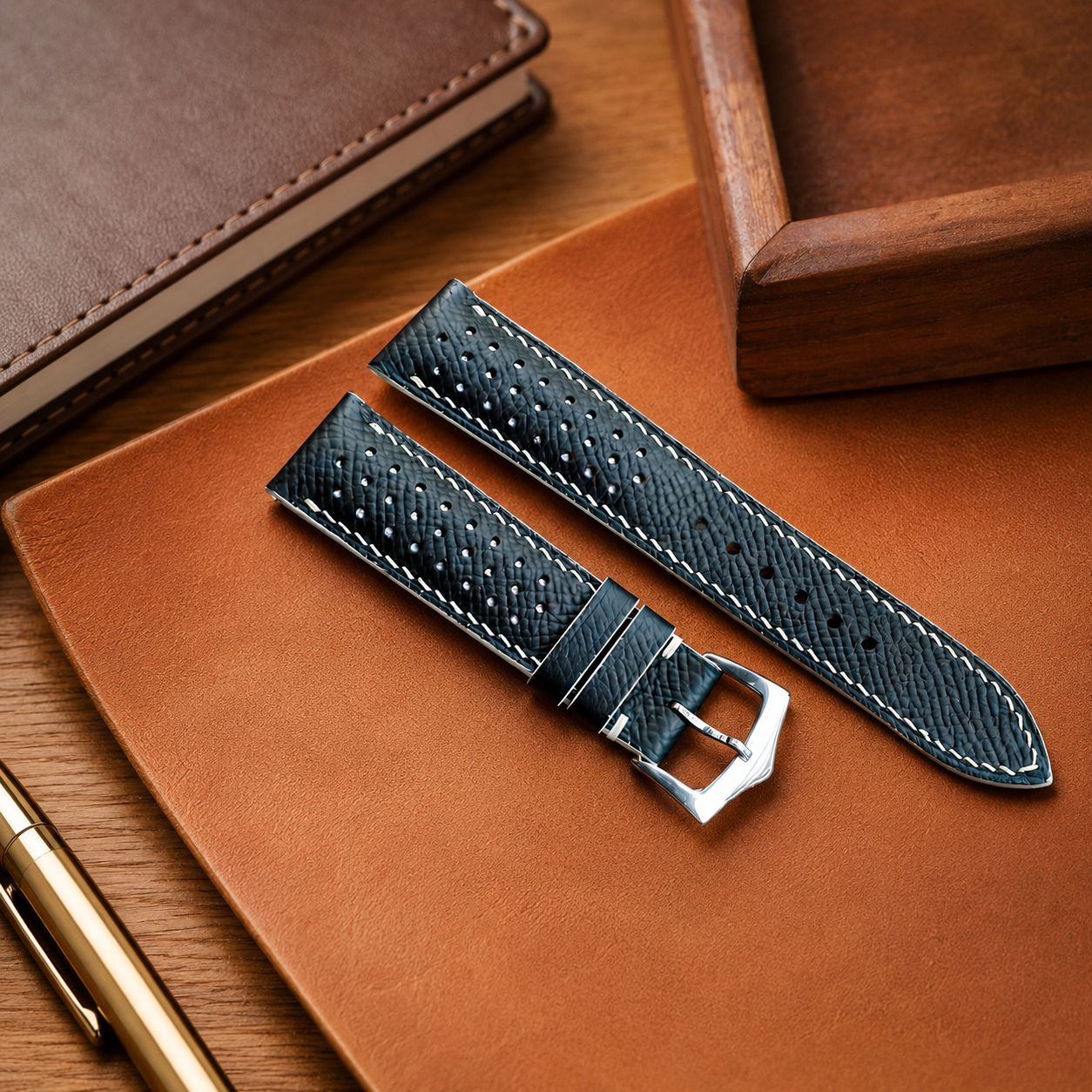 Black Epsom Leather Watch Strap - Handmade Quick Release Band