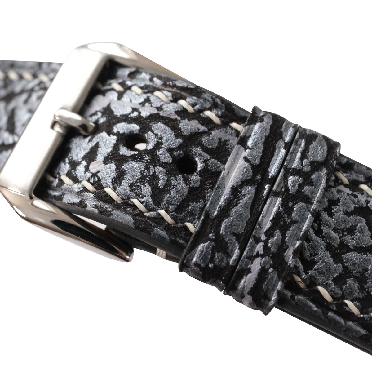 Black Gray Shark Leather Watch Strap - Handmade
