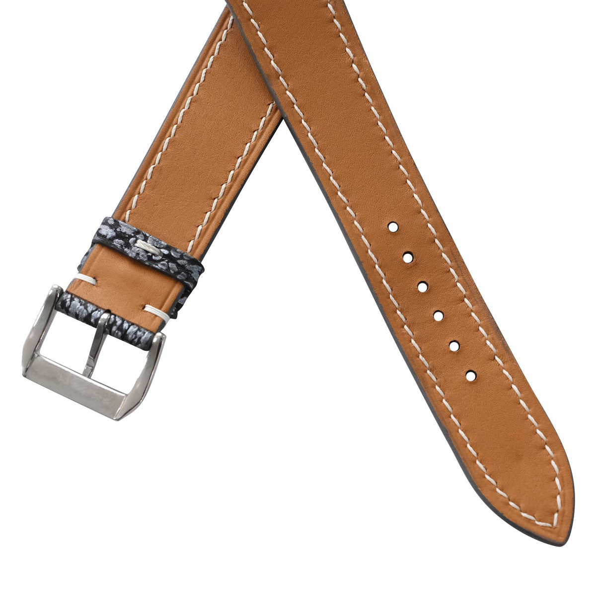 Black Gray Shark Leather Watch Strap - Handmade