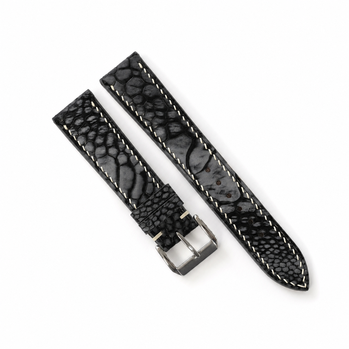 Black Nubuck Ostrich Leather Watch Strap - Handmade