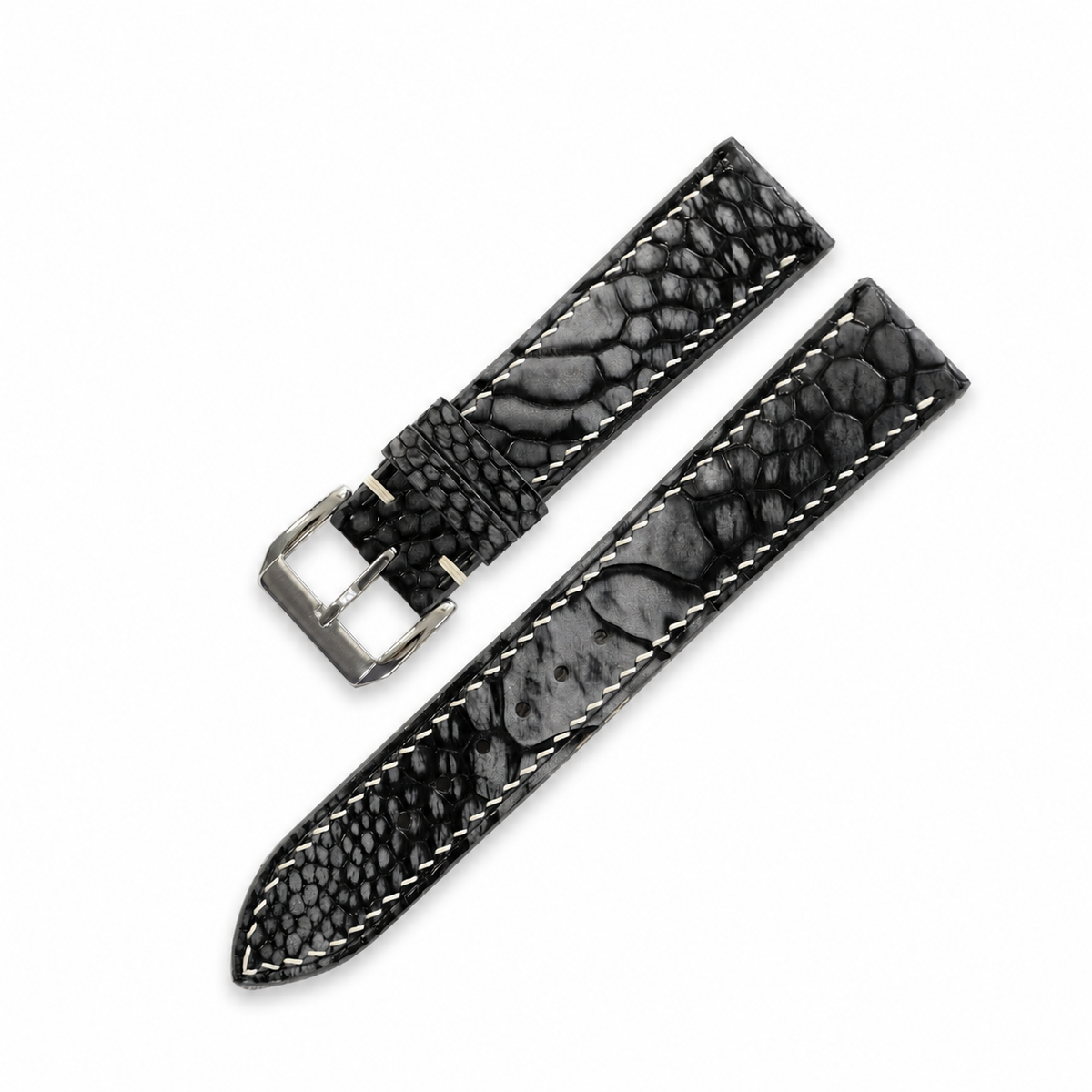 Black Nubuck Ostrich Leather Watch Strap - Handmade