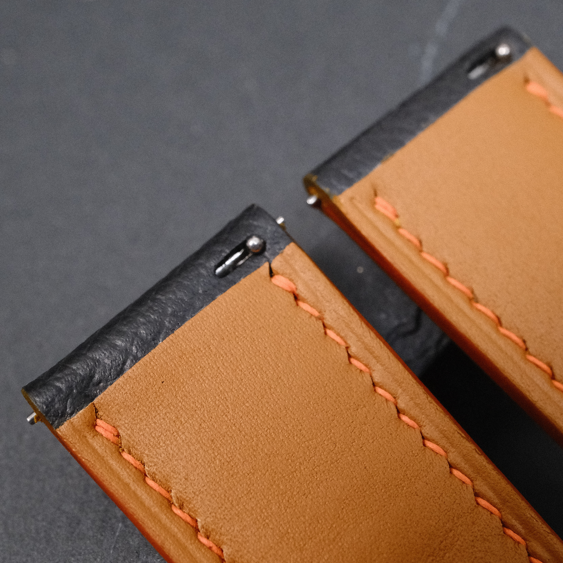 Black and Orange Racing Epsom Leather Watch Strap - Handmade Quick Release Band
