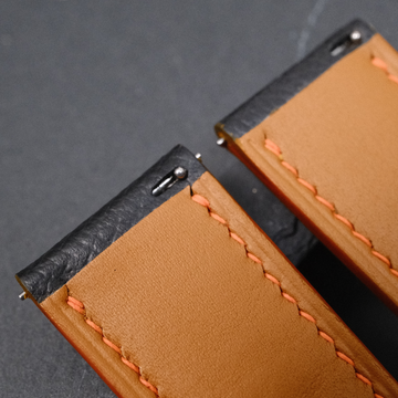 Black and Orange Racing Epsom Leather Watch Strap - Handmade Quick Release Band