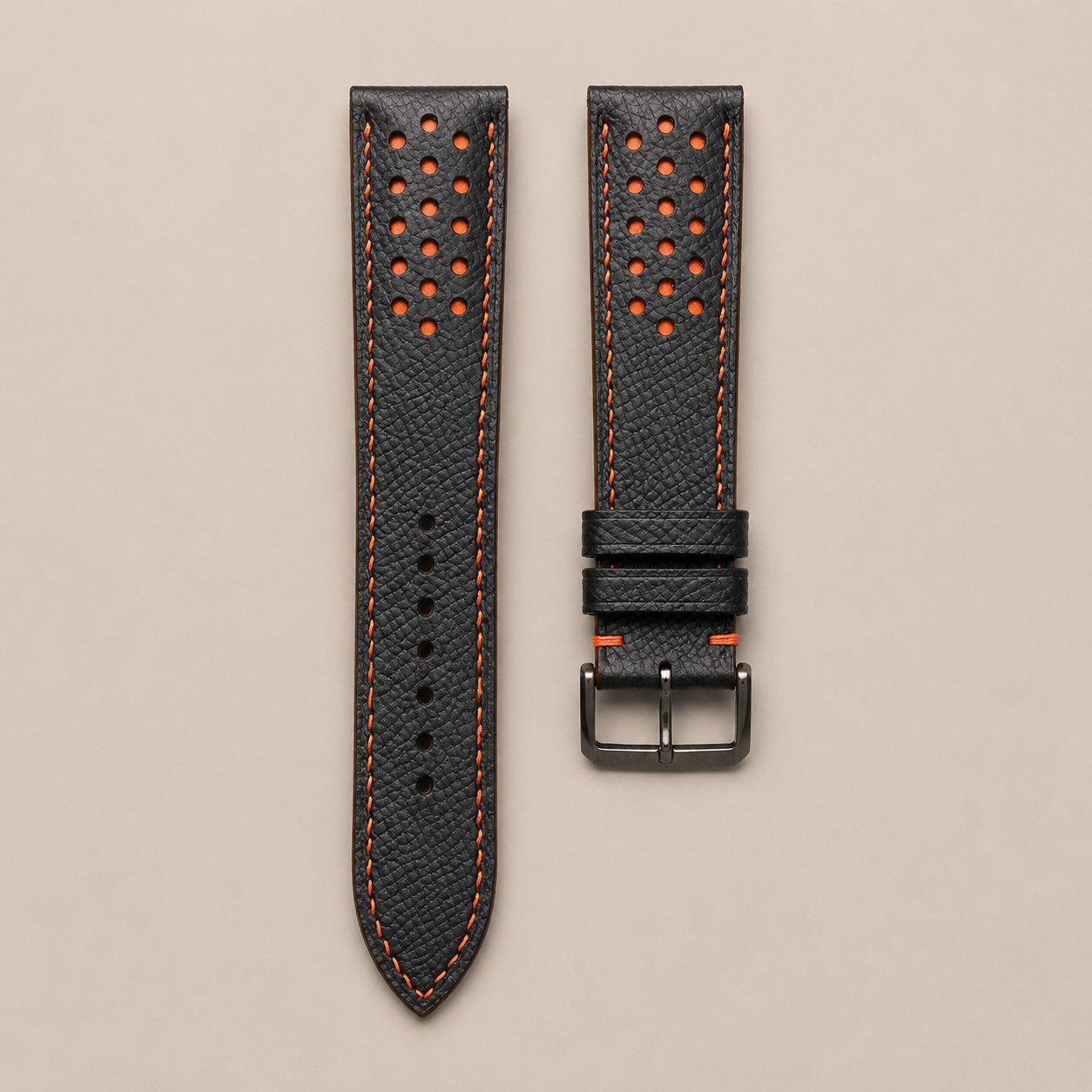Black and Orange Racing Epsom Leather Watch Strap - Handmade Quick Release Band