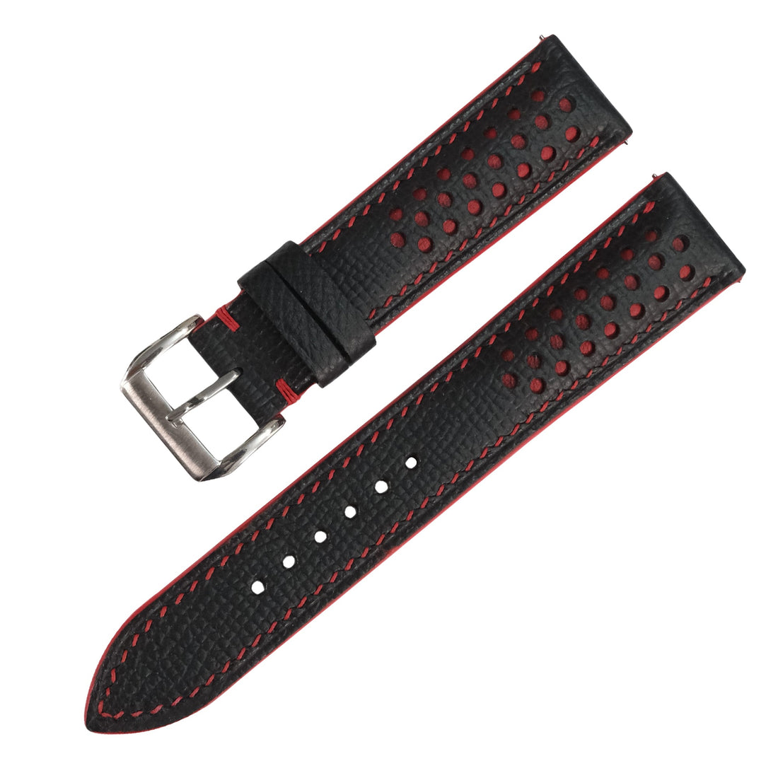Black Red Racing Epsom Leather Watch Strap - Handmade