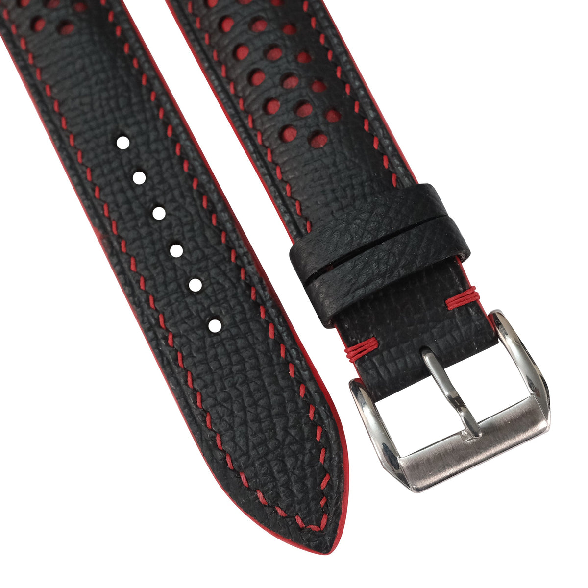 Black Red Racing Epsom Leather Watch Strap - Handmade