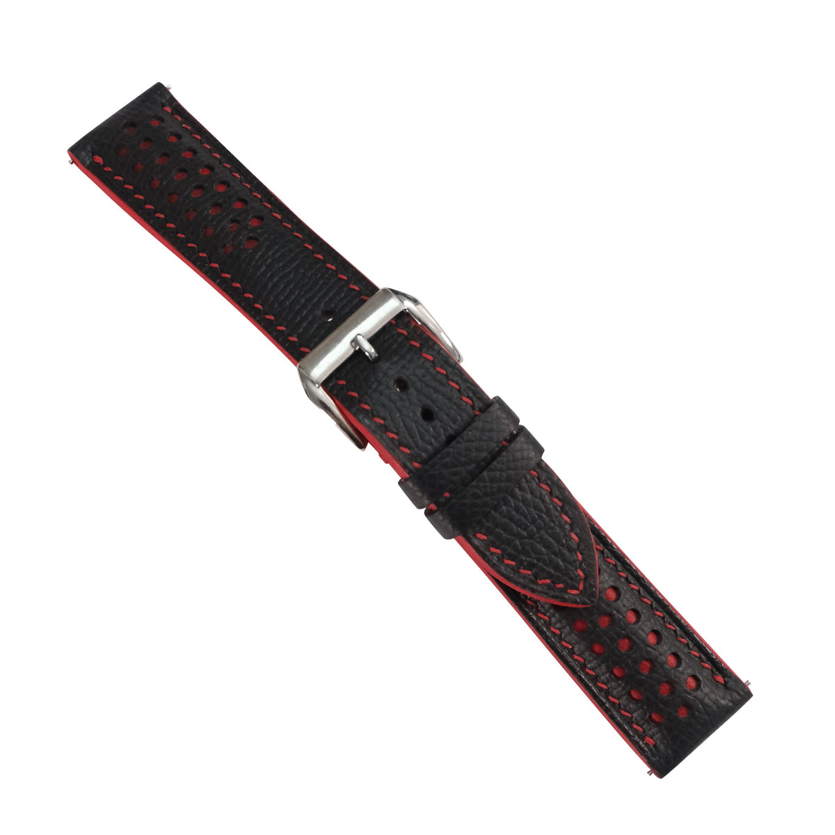 Black Red Racing Epsom Leather Watch Strap - Handmade