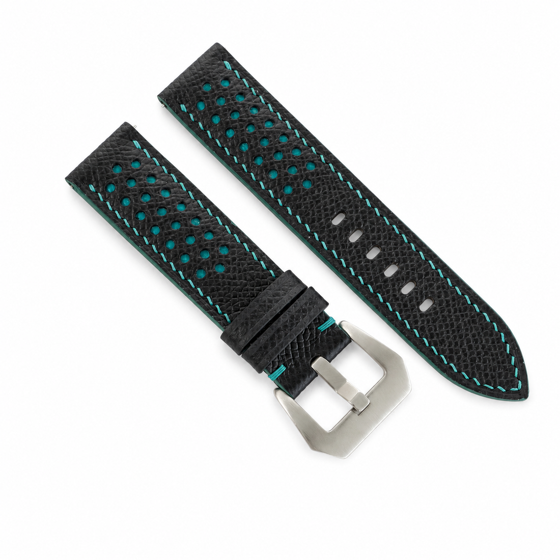 Black And Turquoise Epsom Leather Watch Strap - Handmade