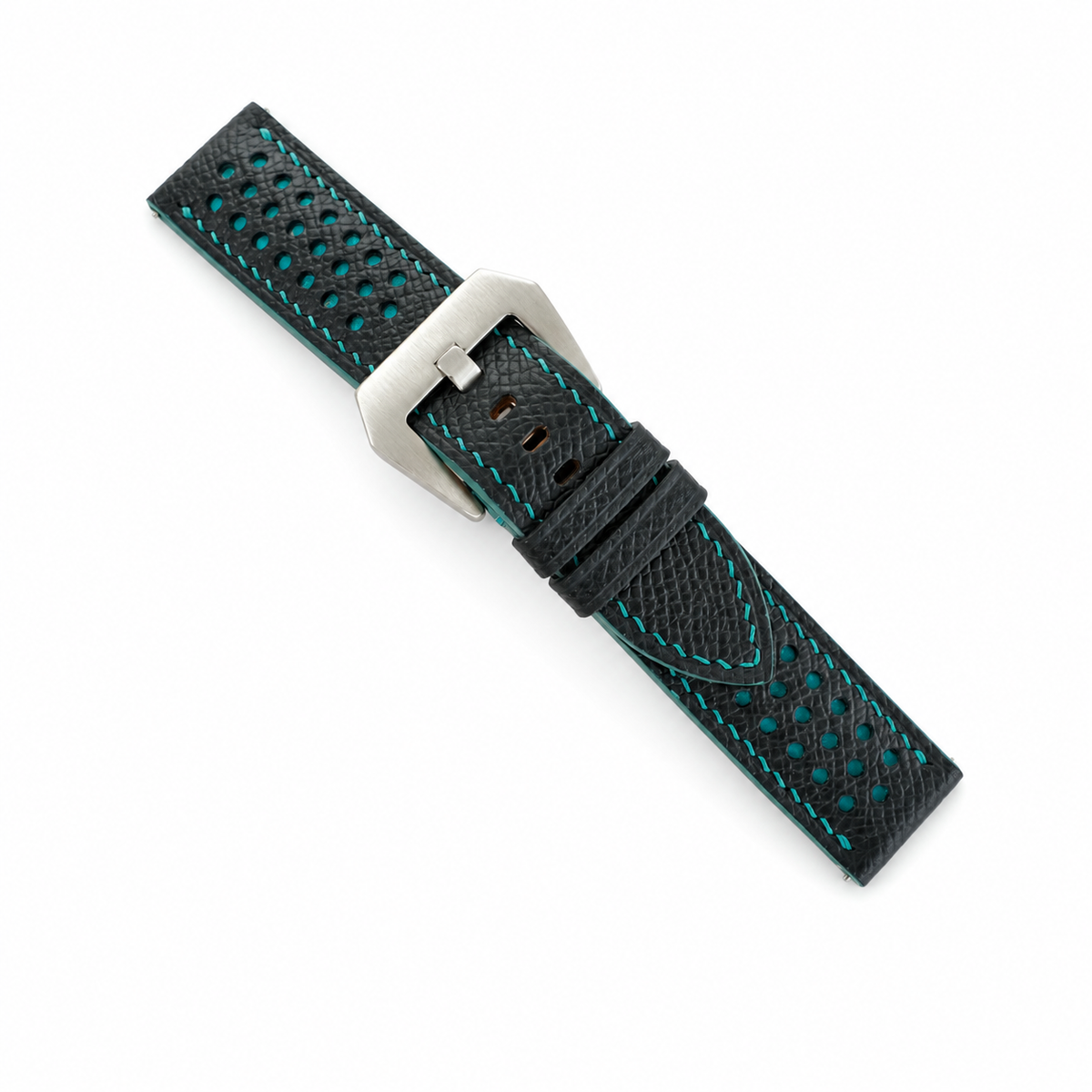 Black And Turquoise Epsom Leather Watch Strap - Handmade