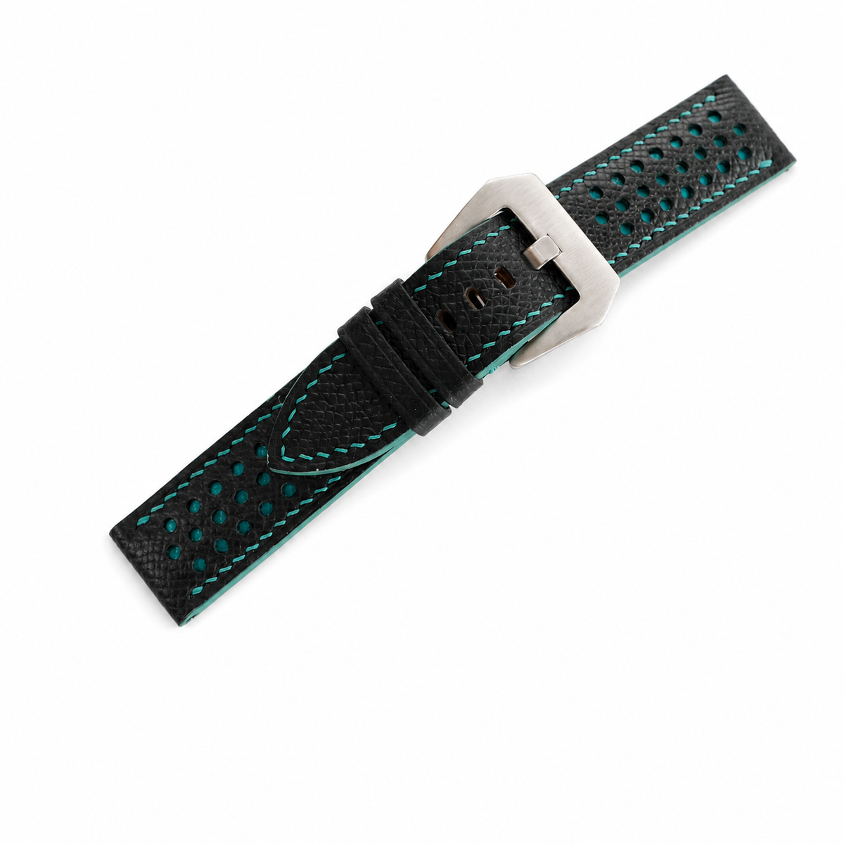 Black And Turquoise Epsom Leather Watch Strap - Handmade