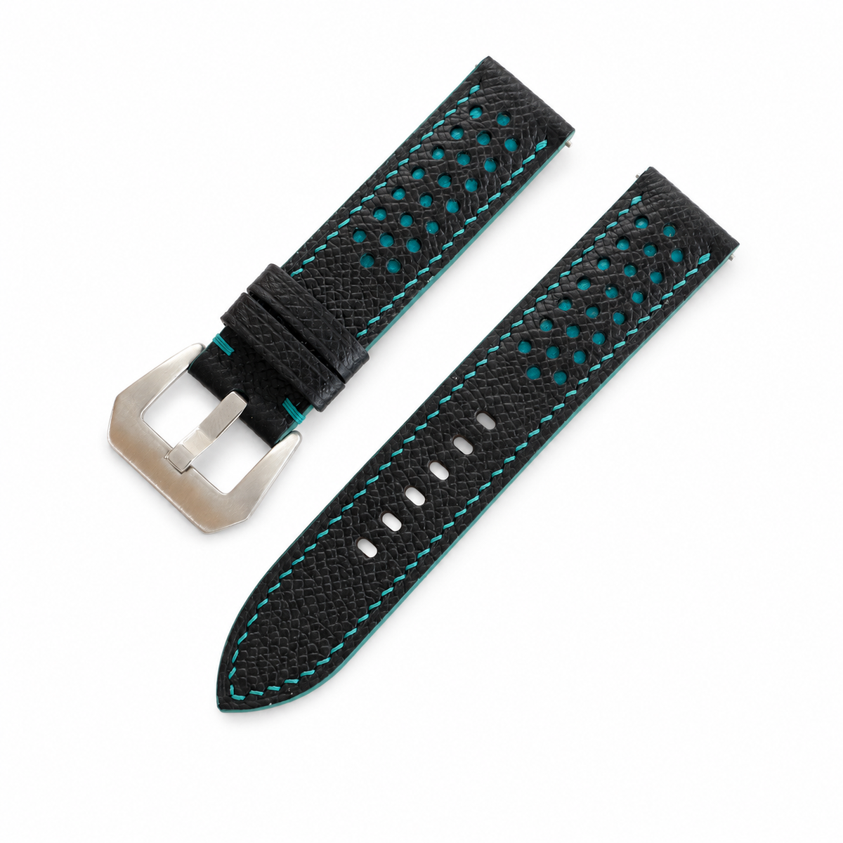 Black And Turquoise Epsom Leather Watch Strap - Handmade
