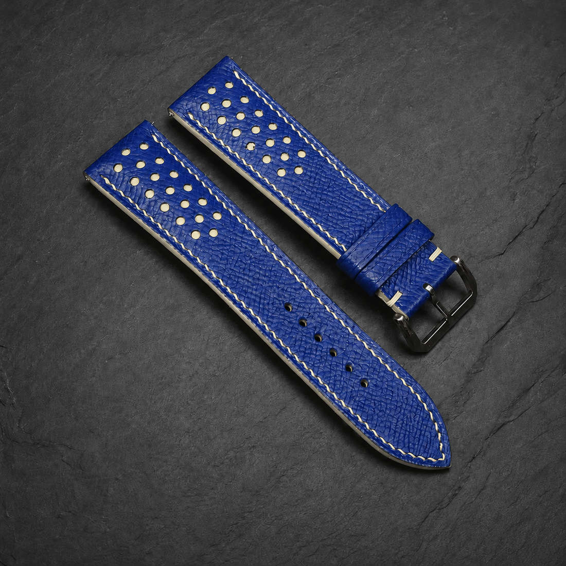 Blue And Cream Small Racing Epsom Leather Watch Strap - Handmade