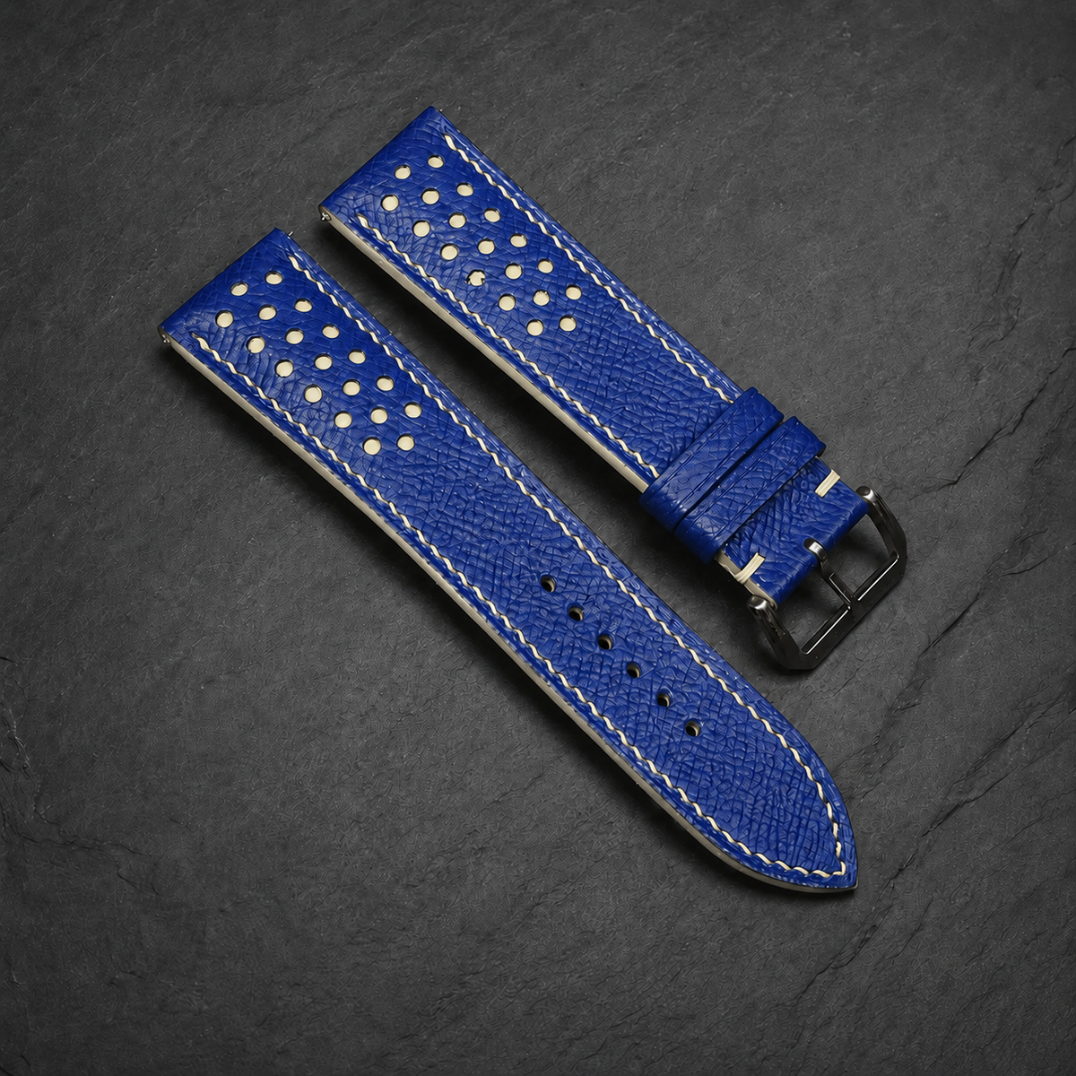 Blue And Cream Small Racing Epsom Leather Watch Strap - Handmade