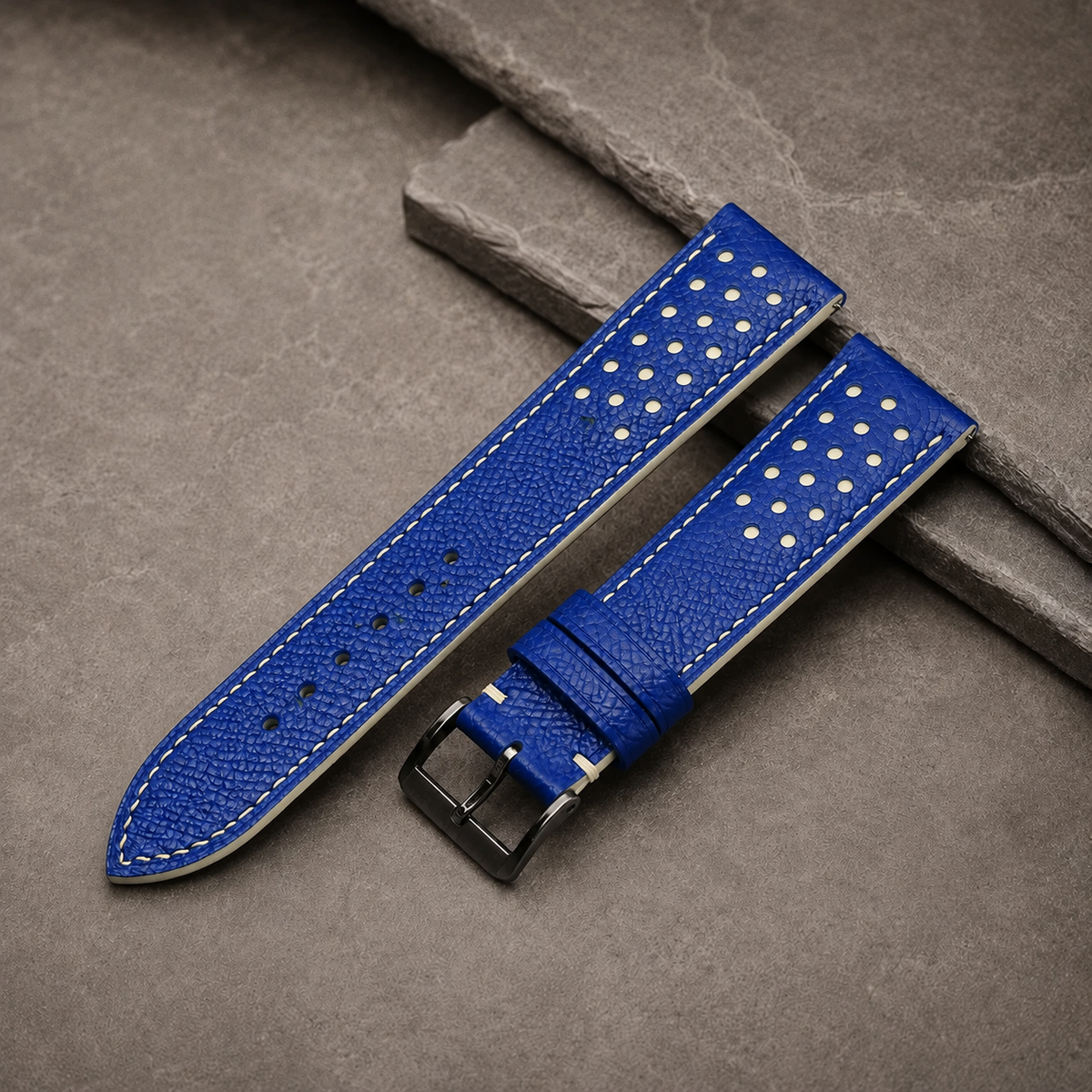 Blue And Cream Small Racing Epsom Leather Watch Strap - Handmade