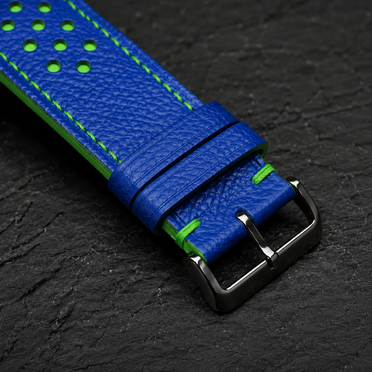Blue And Green Small Racing Epsom Leather Watch Strap - Handmade