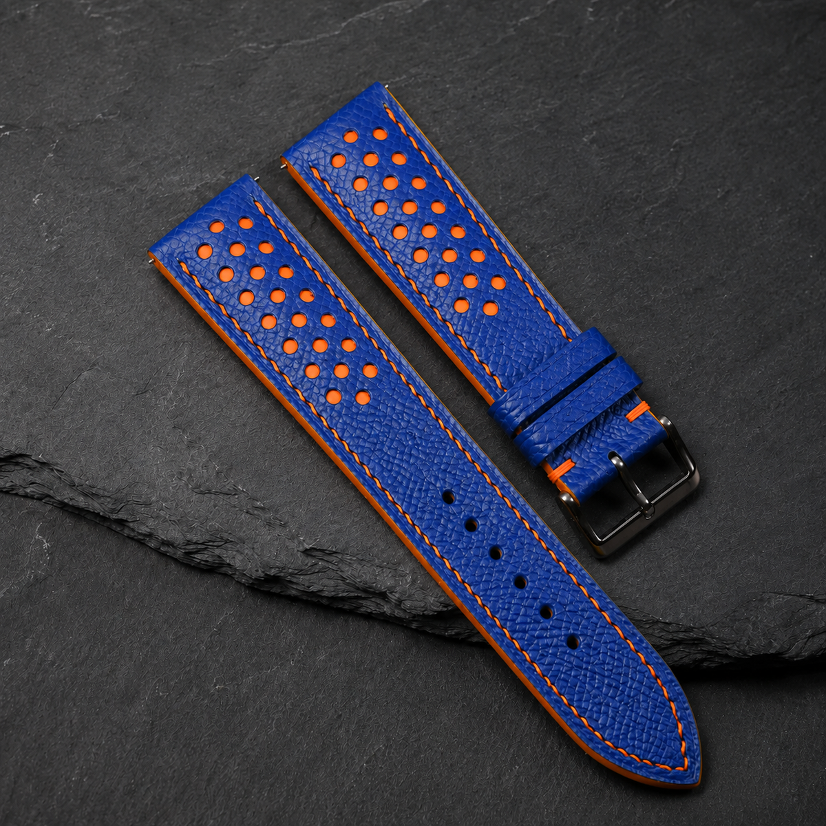 Blue And Orange Small Racing Epsom Leather Watch Strap - Handmade