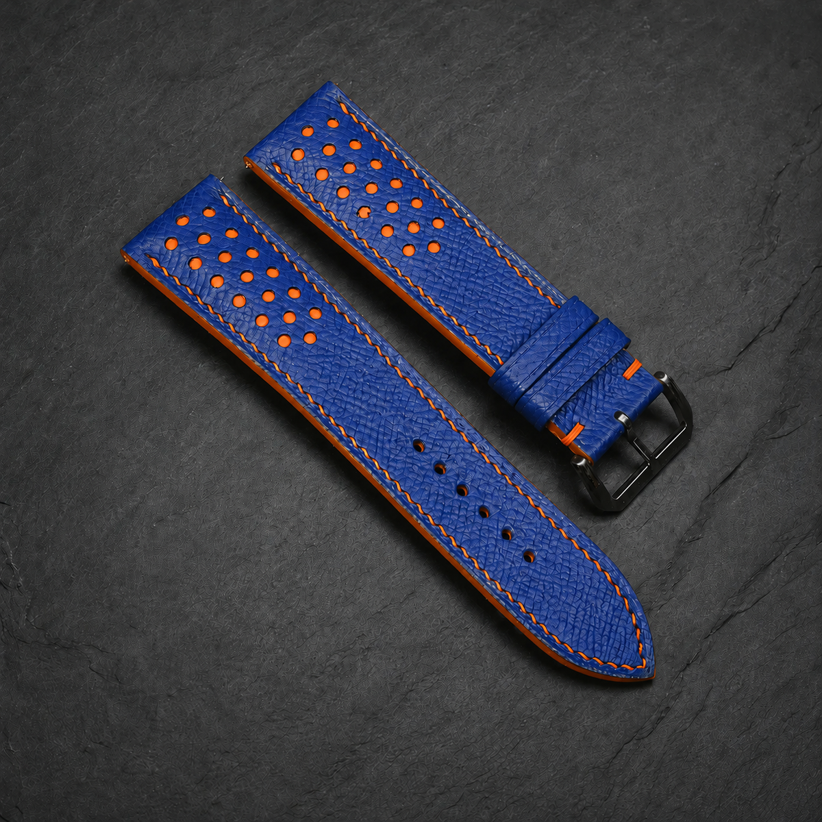 Blue And Orange Small Racing Epsom Leather Watch Strap - Handmade