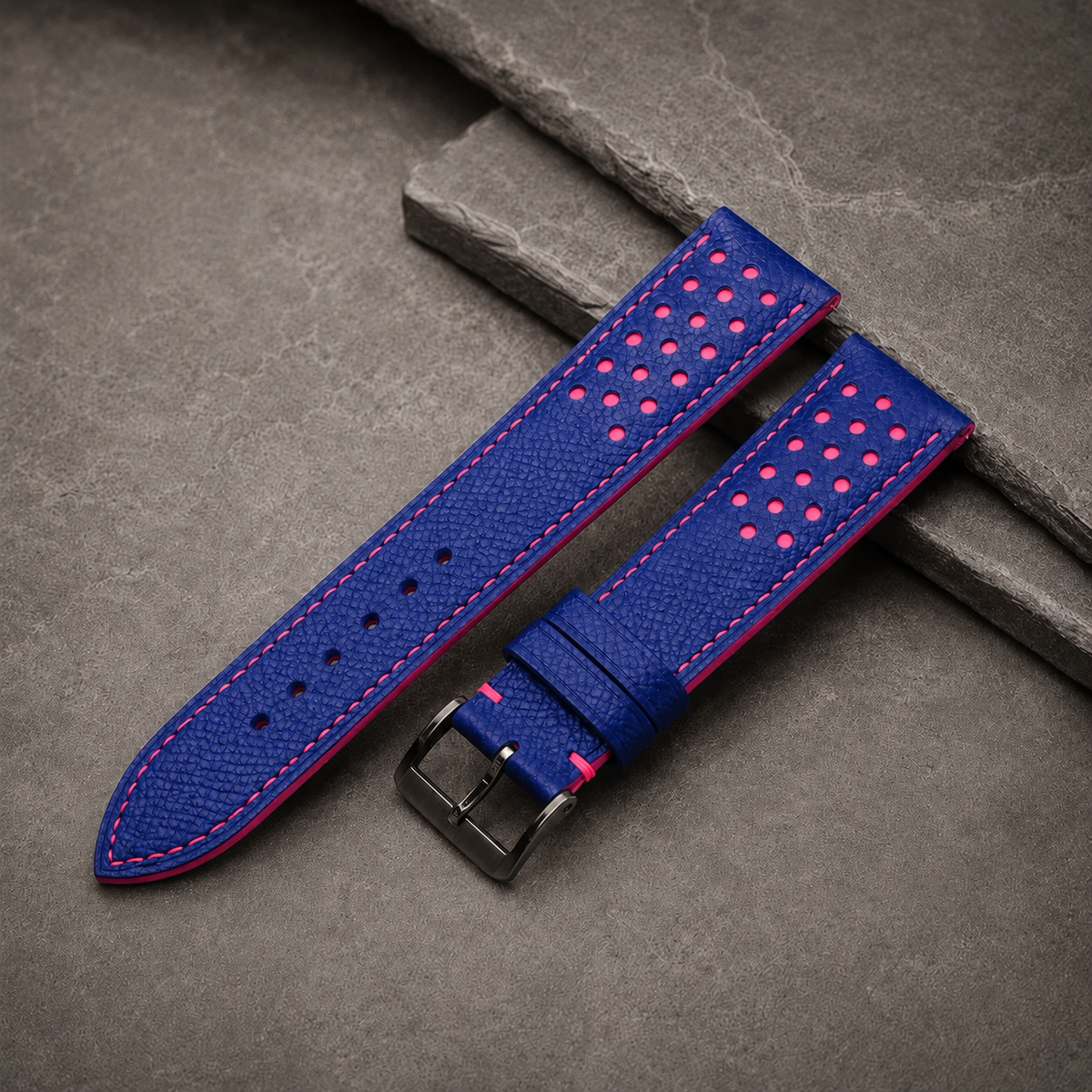 Blue And Pink Small Racing Epsom Leather Watch Strap - Handmade