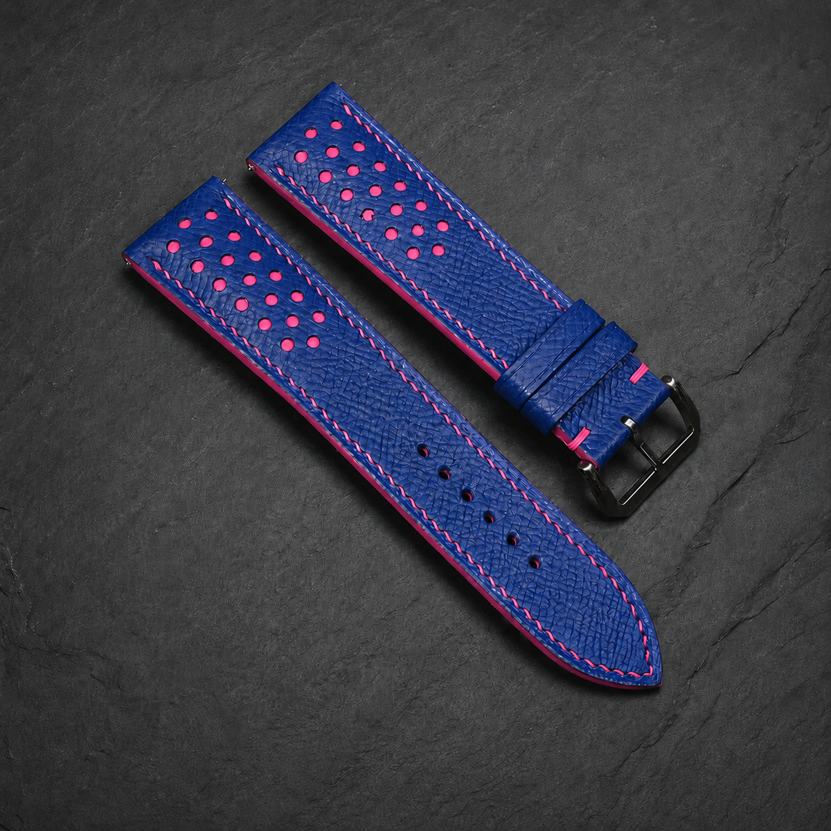 Blue And Pink Small Racing Epsom Leather Watch Strap - Handmade