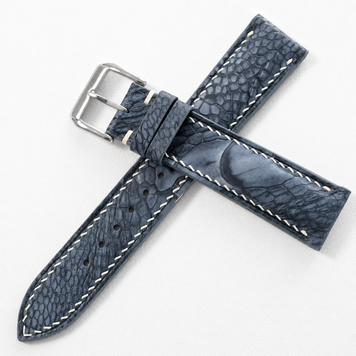 Blue Gray Nubuck Ostrich Leather Watch Strap - Handmade