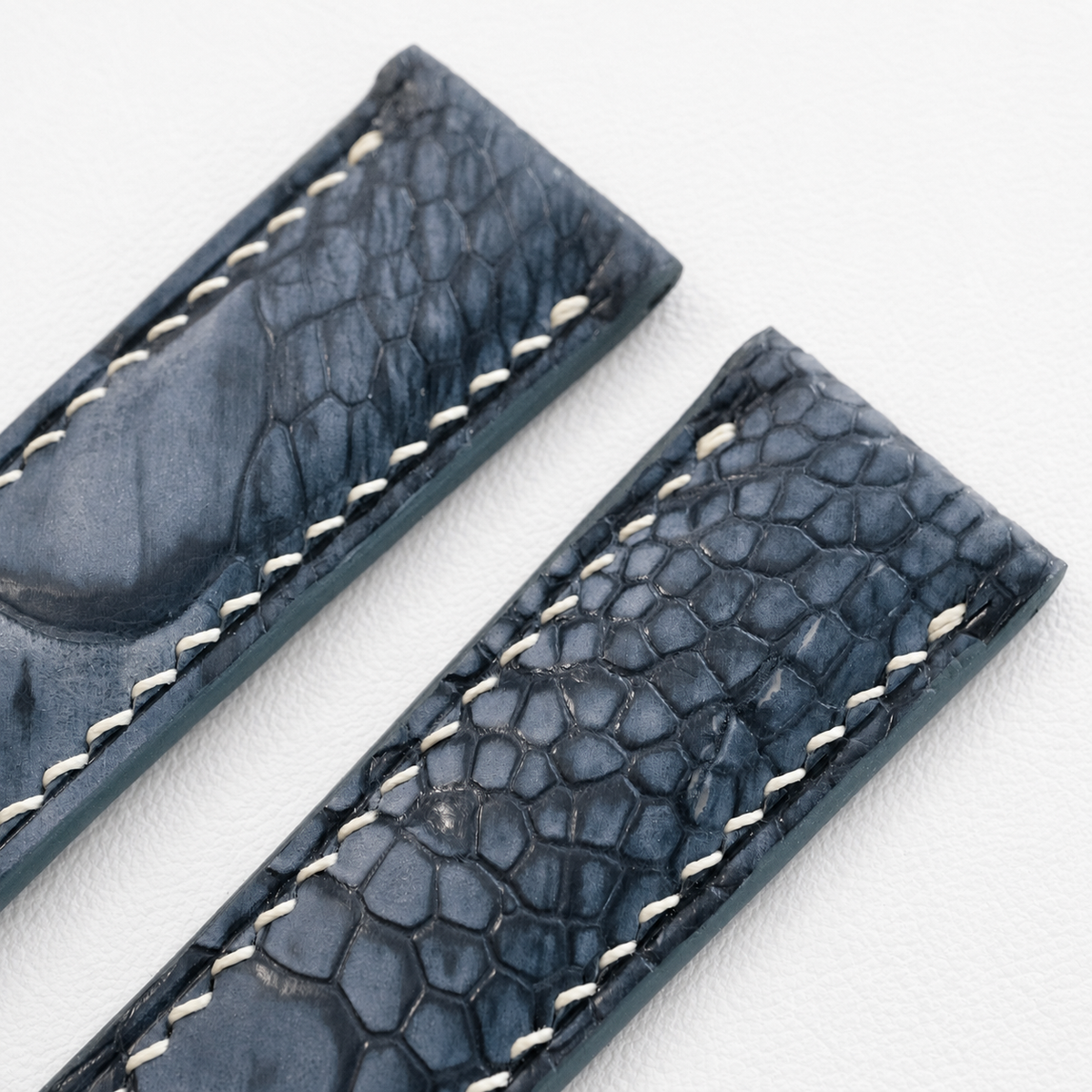 Blue Gray Nubuck Ostrich Leather Watch Strap - Handmade