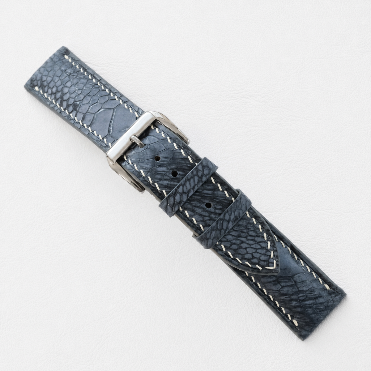 Blue Gray Nubuck Ostrich Leather Watch Strap - Handmade