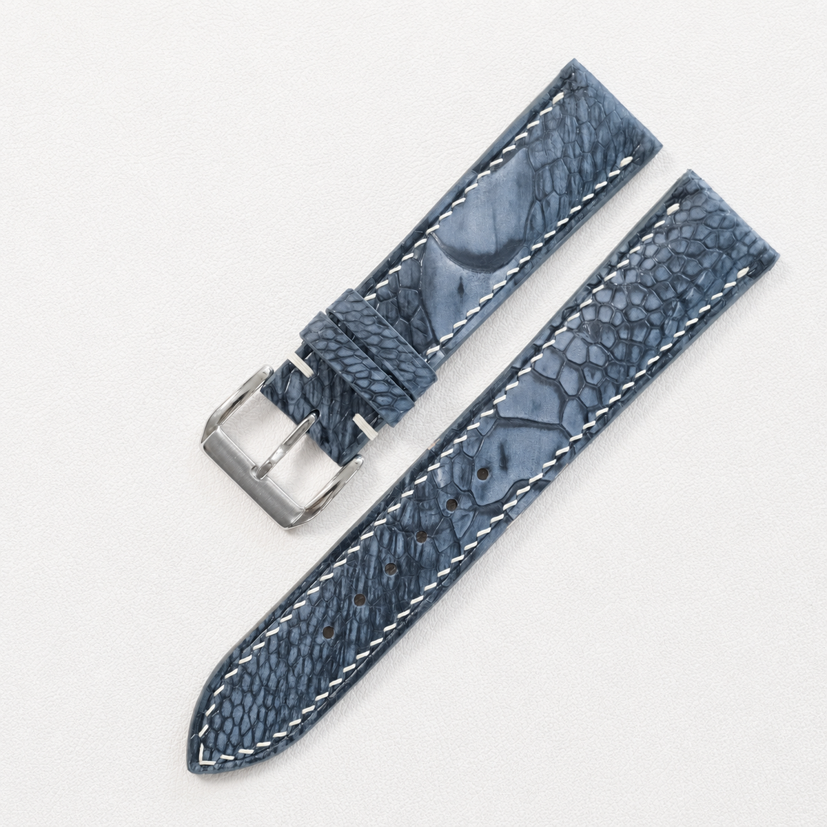 Blue Gray Nubuck Ostrich Leather Watch Strap - Handmade