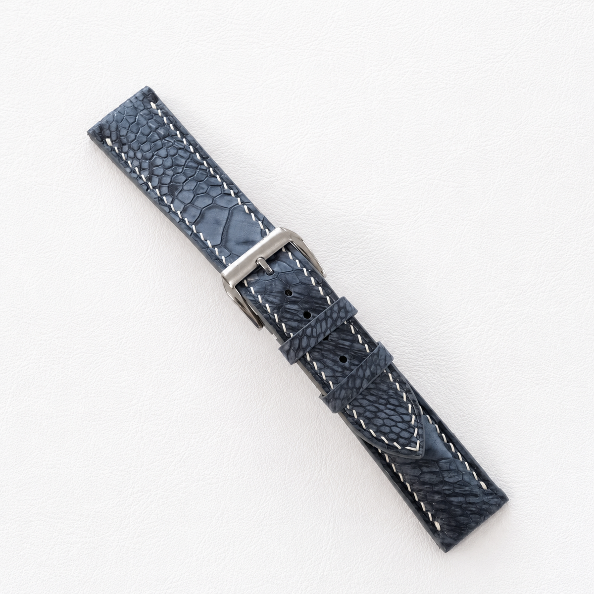 Blue Gray Nubuck Ostrich Leather Watch Strap - Handmade