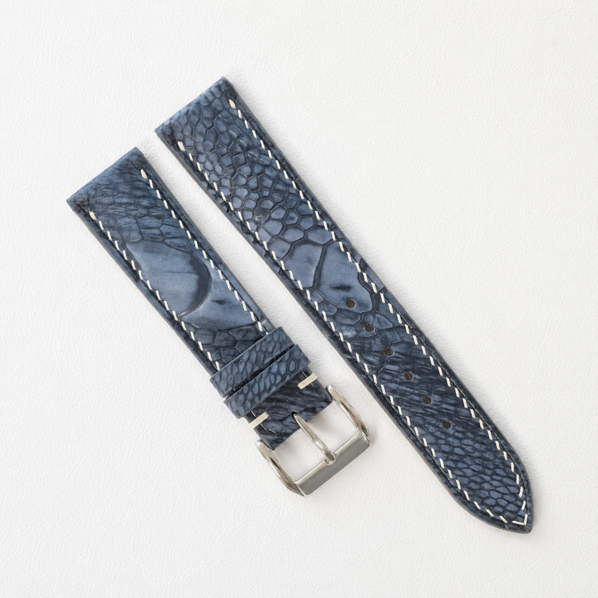 Blue Gray Nubuck Ostrich Leather Watch Strap - Handmade