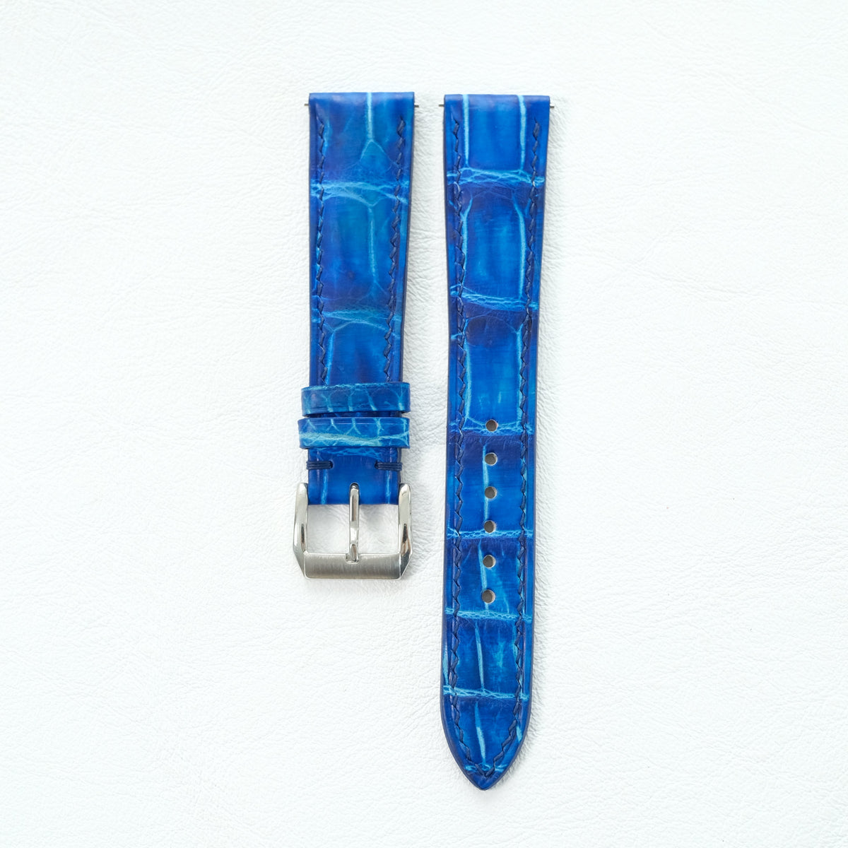 Blue Alligator Leather Watch Strap - Handmade
