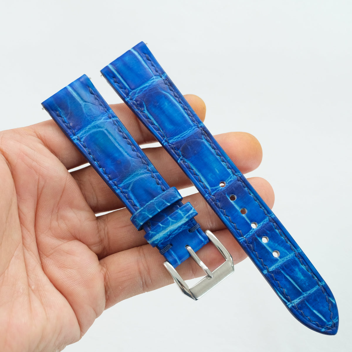 Blue Alligator Leather Watch Strap - Handmade